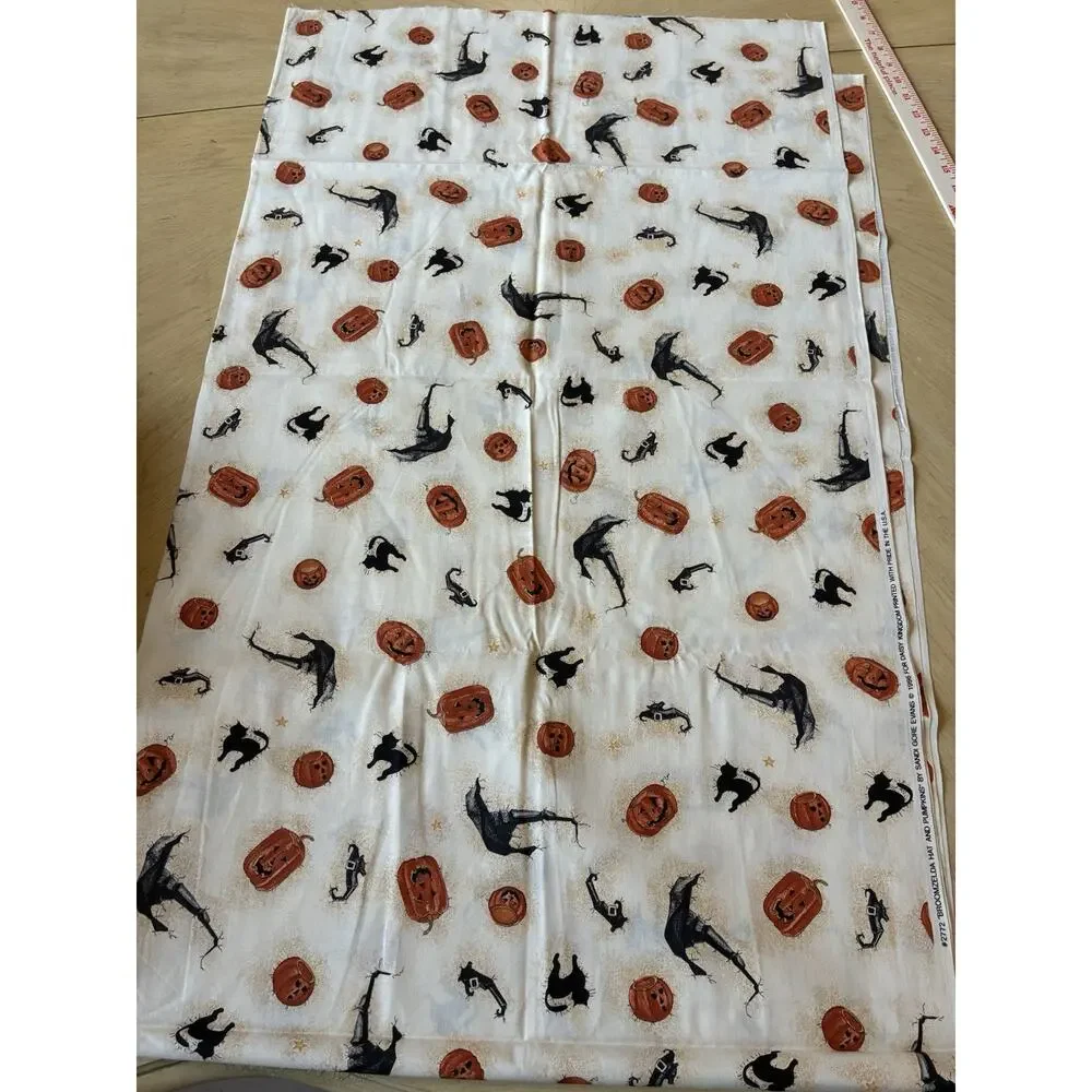 Daisy Kingdom Broomzelda witch Pumpkin Cat fabric cotton 72”x45” Halloween 1996